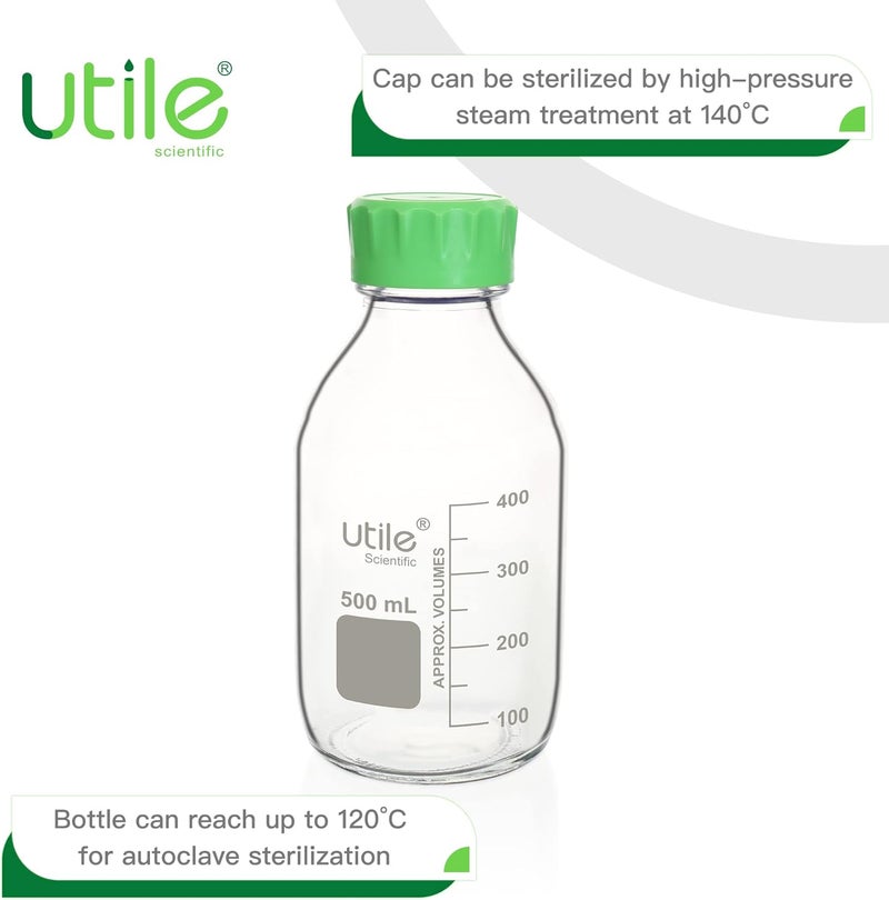 UTILE Media Bottle, 3.3 Borosilicate Glass Bottles with GL45 Screw Caps, 6pcs of 500ml(16.9oz) Lab Media Bottles, PP Material Media Storage Bottle, 4038.0500.6 - Image 4